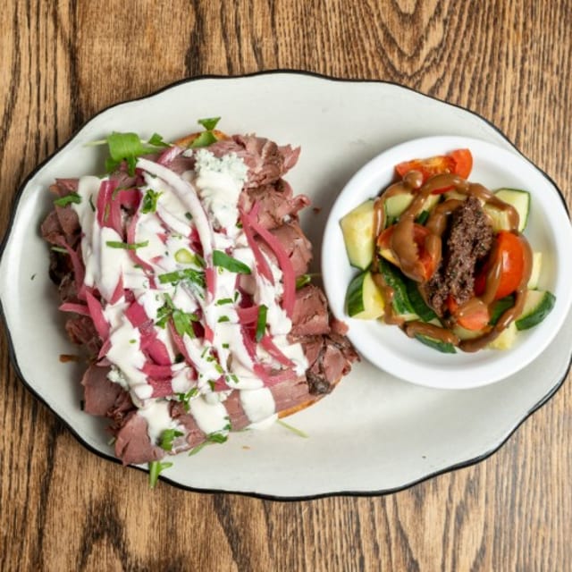 Open-Face Roast Beef Sandwich.